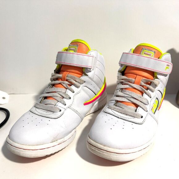 Women's Fila F-13 White |‎ Lime Green | Hot Pink Sneakers size 7.5 - Picture 1 of 9